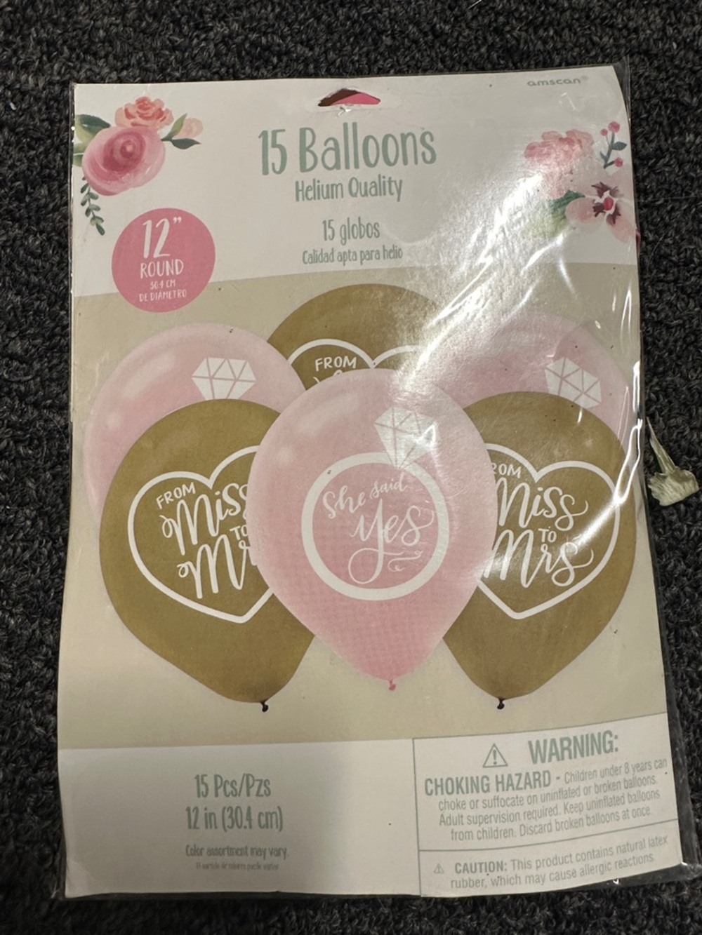 Amscan 'She Said Yes' Bridal Balloons - Pink & Gold (15 Pack)